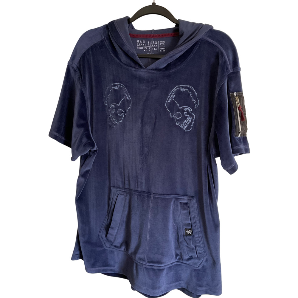 Raw Yarn Industries Men's Hoodie Skull Design Navy Blue XL Polyester‎